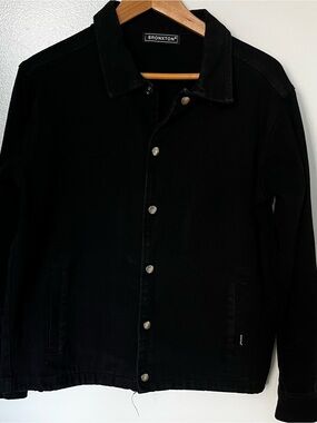 Men’s Black Lightweight  100% Cotton Twill Snap-Front Jacket by Bronxton Size M